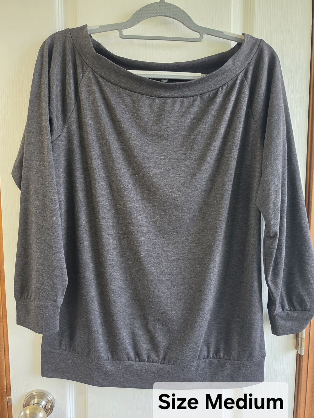 Charcoal Gray Wide-Neck Pullover Top